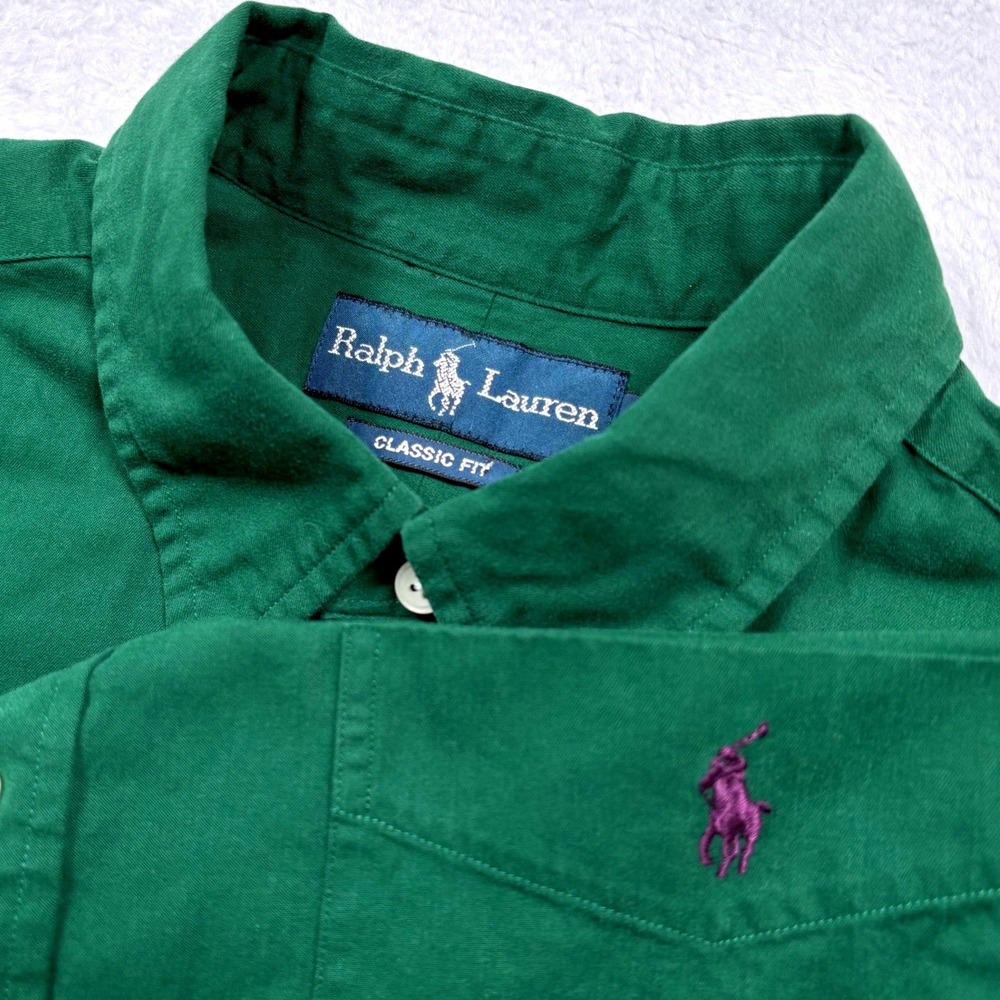 Polo Ralph Lauren Button Down Shirt Men L Green Pony Logo Preppy X'Mas Oxford